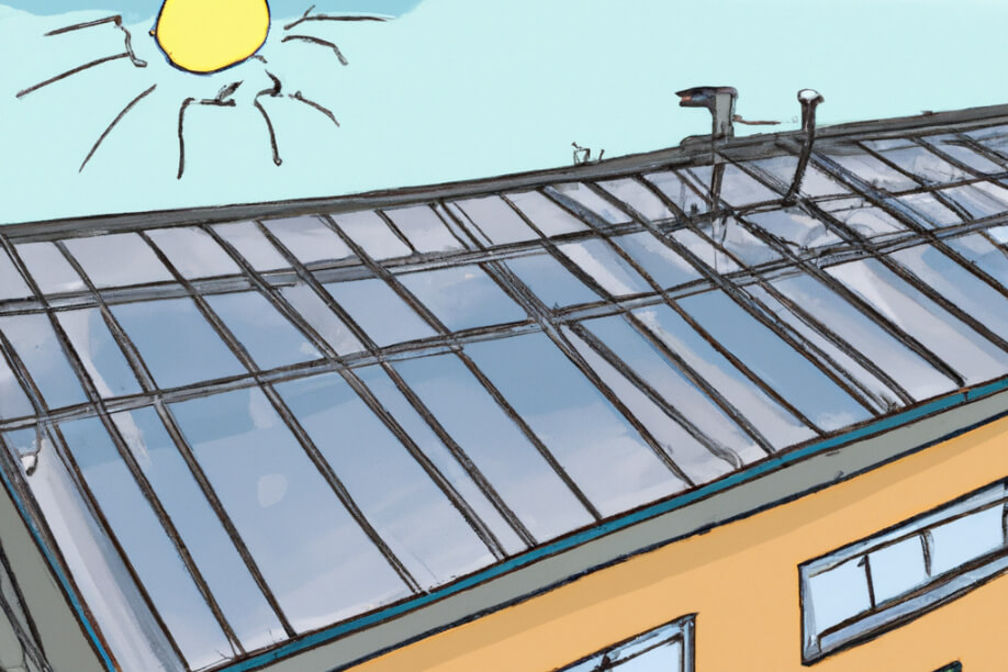 Zeichnung einer großen Photovoltaikanlage auf Satteldach
